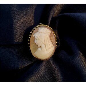 Vintage White Lady Coral Color Little Cameo Pendant and Brooch